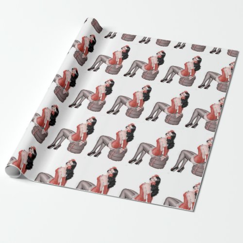 Pin Up Girl sitting on tires Wrapping Paper