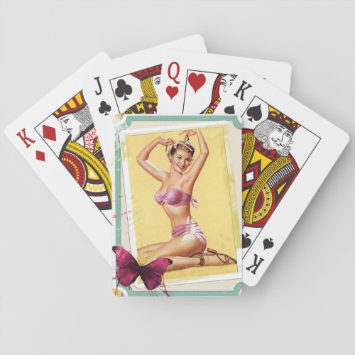 Pin up girl vintage bikini poker cards