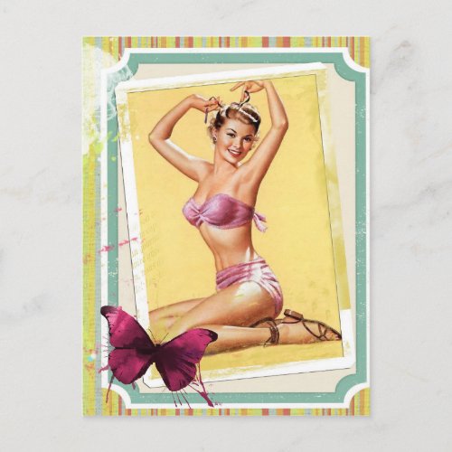 Pin up girl vintage bikini postcard