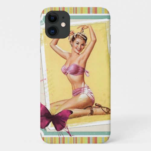 Pin up girl vintage bikini scrapbook style iPhone 11 case