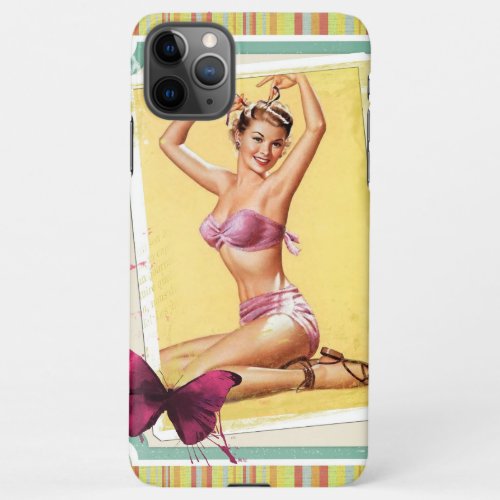 Pin up girl vintage bikini scrapbook style iPhone 11Pro max case