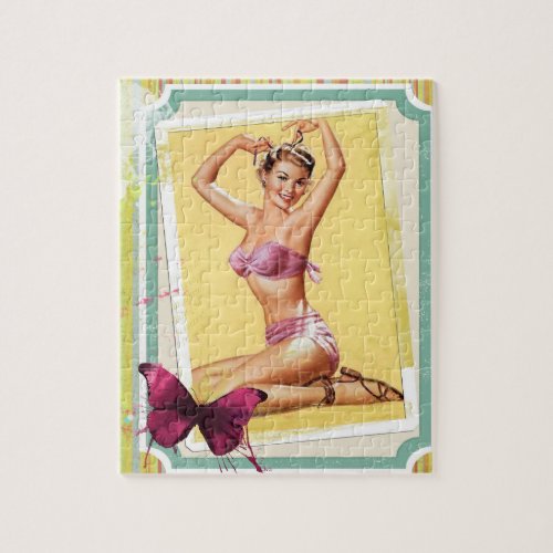 Pin up girl vintage bikini scrapbook style jigsaw puzzle
