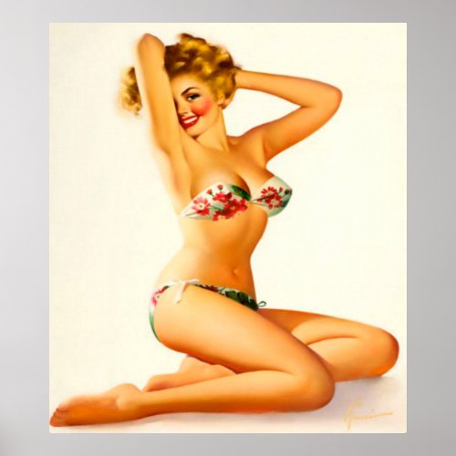 Pin up girl wearing bikini poster