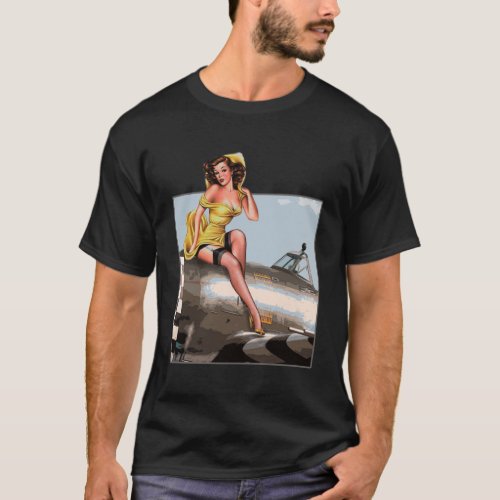 Pin up Girl Wings P47 vintage poster 40s WW2 T_Shirt