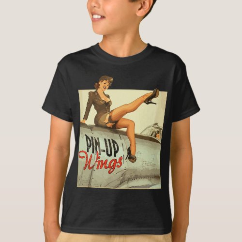 Pin up Girl Wings Vintage Poster WW2 T_Shirt