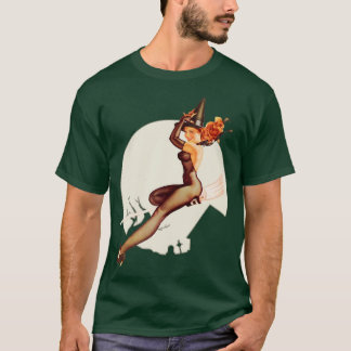 Pin up Girl Witch Happy Halloween Retro Poster T-Shirt