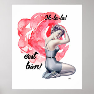 Pin-Up Girl with Floral Background Poster