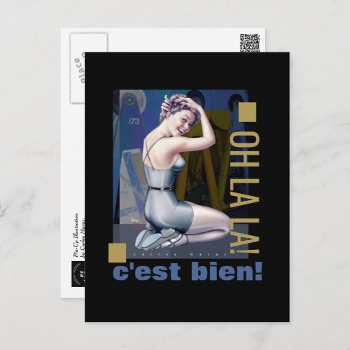 Pin_Up Girl with Industrial Background Postcard