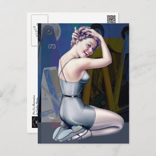 Pin_Up Girl with Industrial Background Postcard