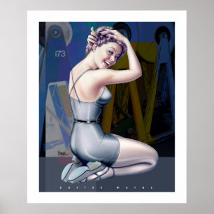 Pin-Up Girl with Industrial Background Poster