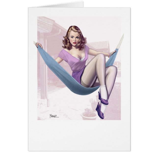 Pin-Up Girl with Urban Background Card (Front)