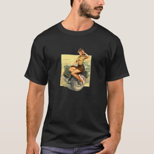 Pin_Up Girls Willys MB WW2 Poster Vintage T_Shirt