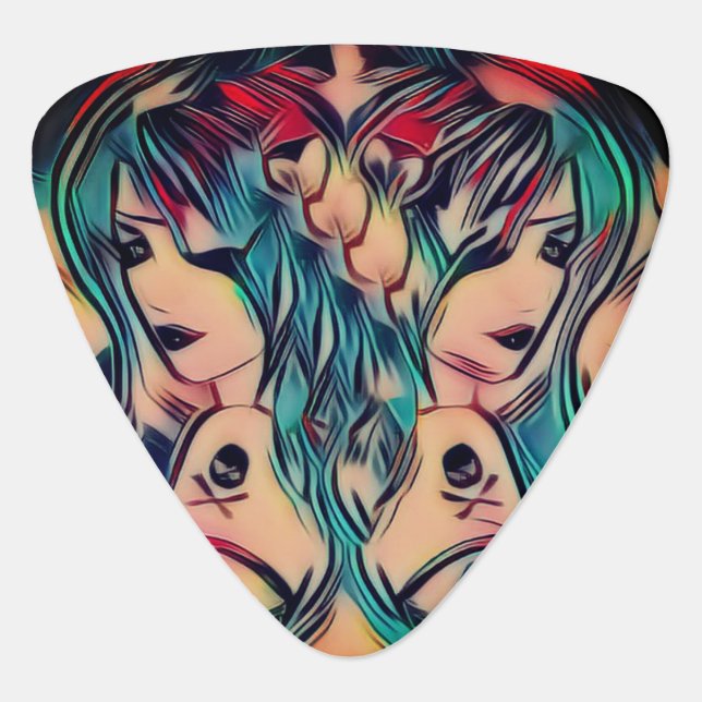 Pin-Up Gothic Girls Colorful Pirate Tattoo Guitar Pick (Front)