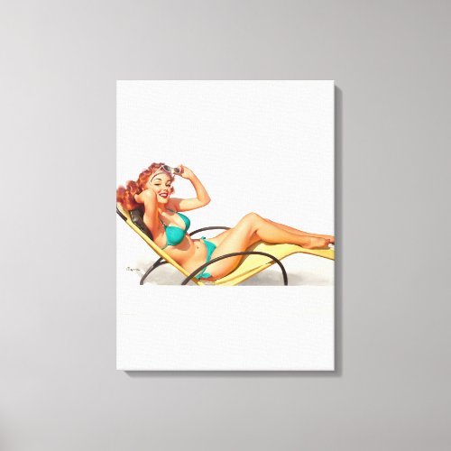 Pin_Up in Turquoise Bikini Pin Up Art Canvas Print