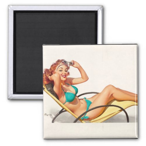 Pin_Up in Turquoise Bikini Pin Up Art Magnet