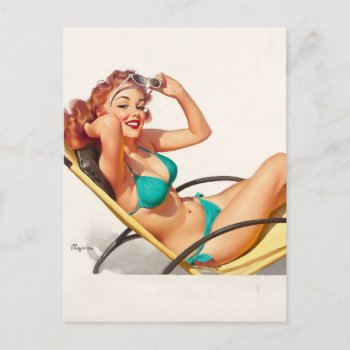 Pin-up In Turquoise Bikini Pin Up Art Postcard by Pin_Up_Art at Zazzle