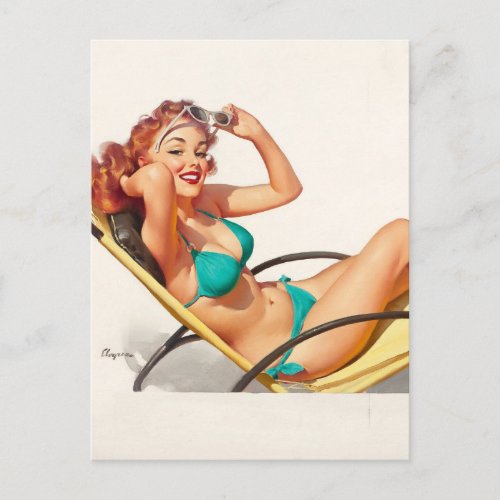 Pin_Up in Turquoise Bikini Pin Up Art Postcard