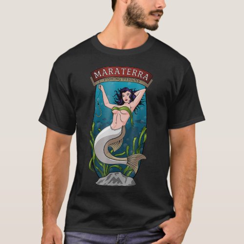 Pin Up Mermaid  Fishing  T_Shirt