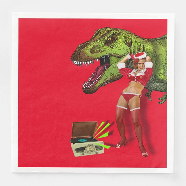 Pin-up Navideña Jurassic Paper Dinner Napkins (Front)