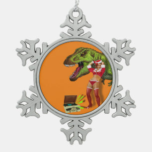 Pin-up Navideña Jurassic Snowflake Pewter Christmas Ornament