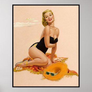 Pin Up On The Beach Poster by RetroAndVintage at Zazzle