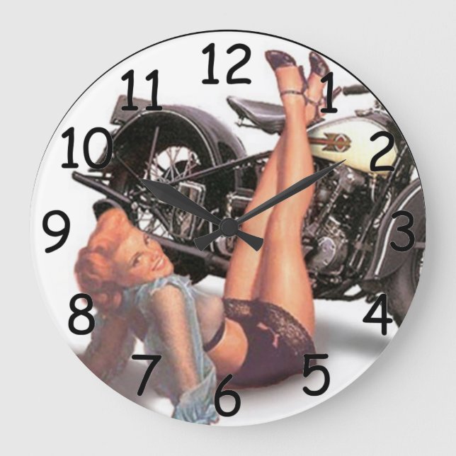 Pin Up Playful Biker Clock (Front)