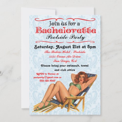 Pin up Pool party Bachelorette Invitations