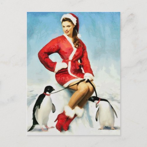 Pin_up Santa painting Holiday Postcard