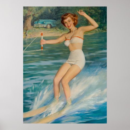 Pin_Up Skiing Women Art Poster