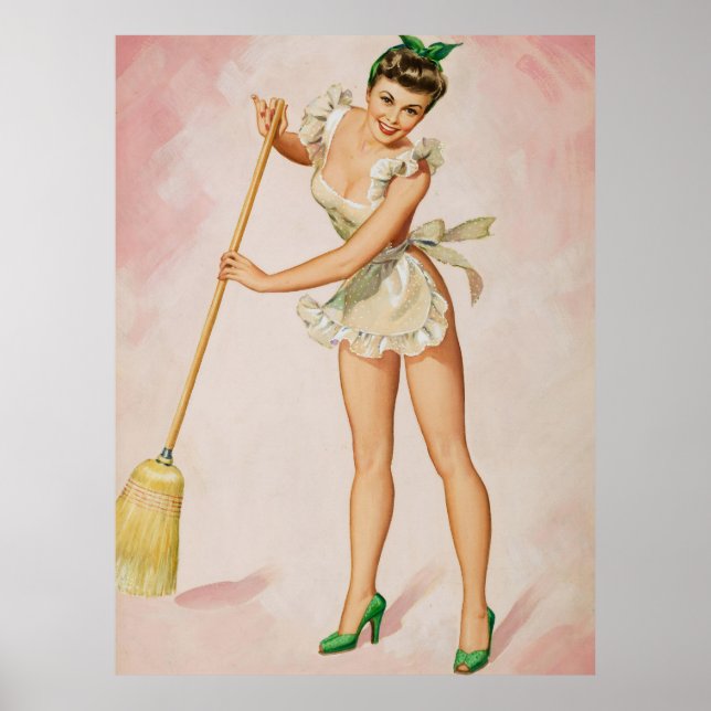 Pin-Up Sweeping Woman Art Poster (Front)