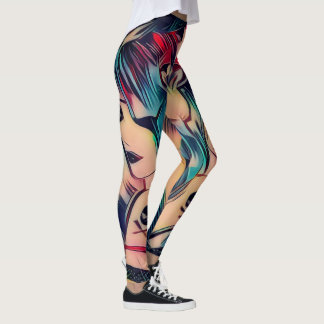 Pin-Up Tattooed Gothic Girls with Blue Hair Leggings