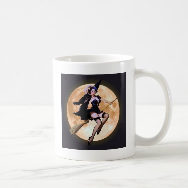 Pin-Up Witch Against a Harvest Moon Coffee Mug (Right)