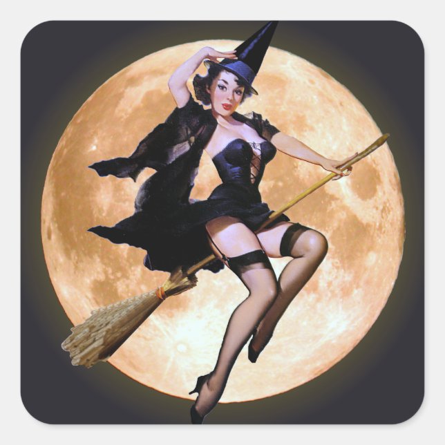 Pin-Up Witch Square Sticker (Front)