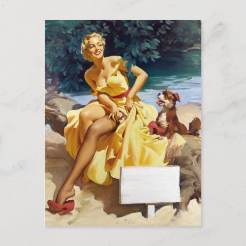 Pin up with Puppy Postcard