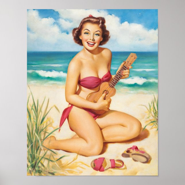 Pin-Up with Ukulele Art Poster (Front)
