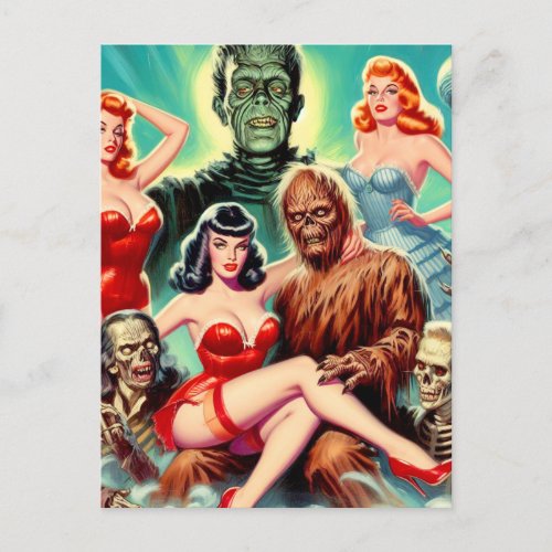 Pin ups and Monsters Postcard
