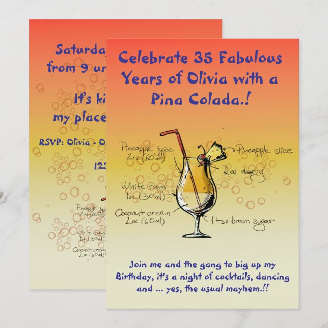Pina Colada Birthday Party Invitation (Front/Back)