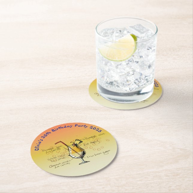 Pina Colada Birthday Party Round Paper Coaster (Insitu)