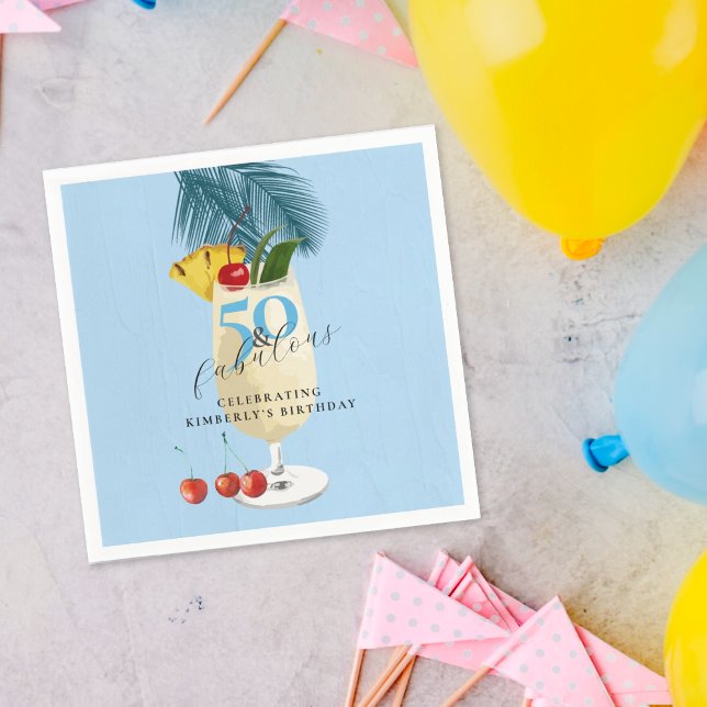 Pina Colada Cherry Cocktail 50th Birthday Party Napkins (Creator Uploaded)