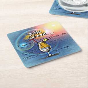 Pina Colada Cocktail (#5 of 12 Drink Recipe Sets) Square Paper Coaster
