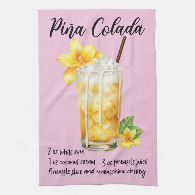 Pina Colada Cocktail Recipe Kitchen Towel (Vertical)