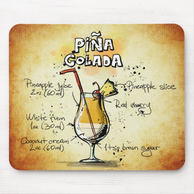 Pina Colada Cocktail Recipe Mouse Pad (Front)
