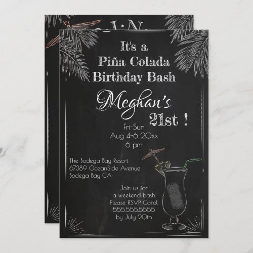 Pia Colada Cocktail Vintage Chalk 21st Birthday Invitation