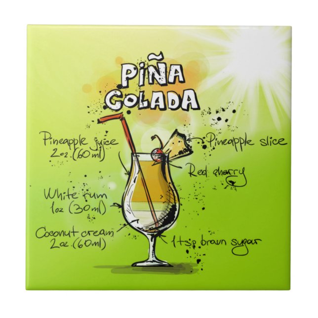 Pina Colada Cocktails Recipe Ceramic Tile (Front)