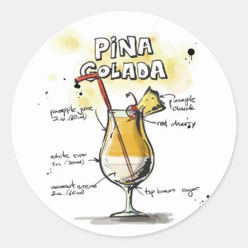 Pina Colada Drink Recipe Design Classic Round Sticker by GroovyFinds at Zazzle
