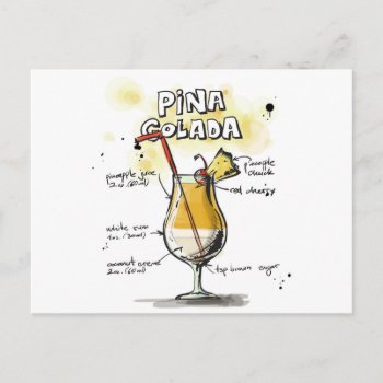 Pina Colada Drink Recipe Design Postcard by GroovyFinds at Zazzle