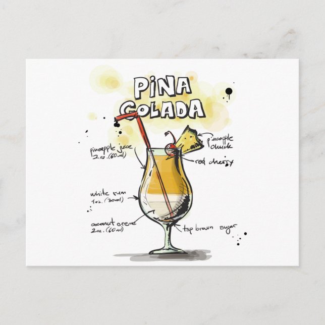 Pina Colada Drink Recipe Design Postcard (Front)