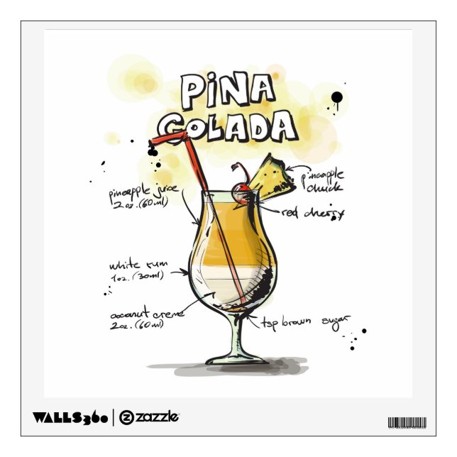 Pina Colada Drink Recipe Design Wall Sticker (Front)