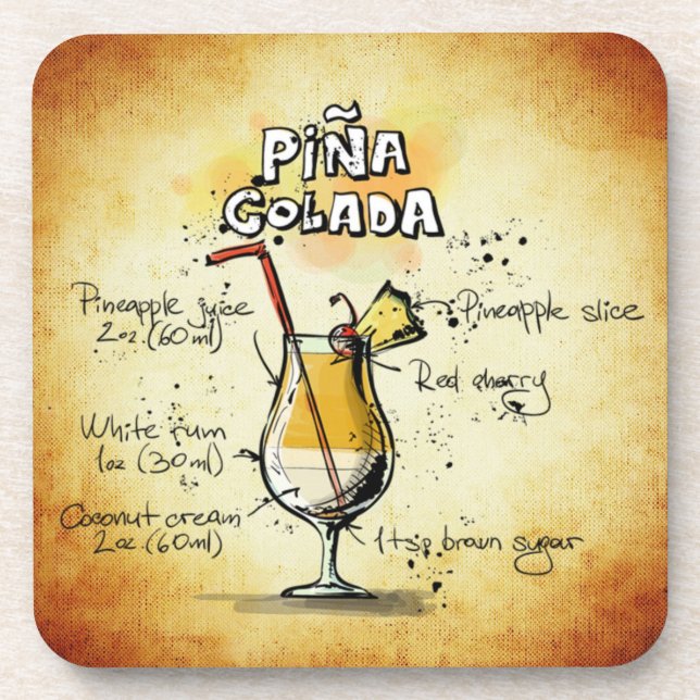 Pina Colada Drink Recipe Stylish & Trendy Beverage Coaster (Front)