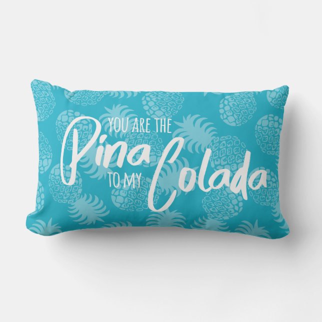 Pina Colada Hawaiian Pineapple Teal Reversible Lumbar Pillow (Front)